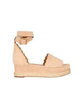 Chloe Lauren Scalloped Platform Sandals Womens 37 7 Beige Nude Leather Buckle